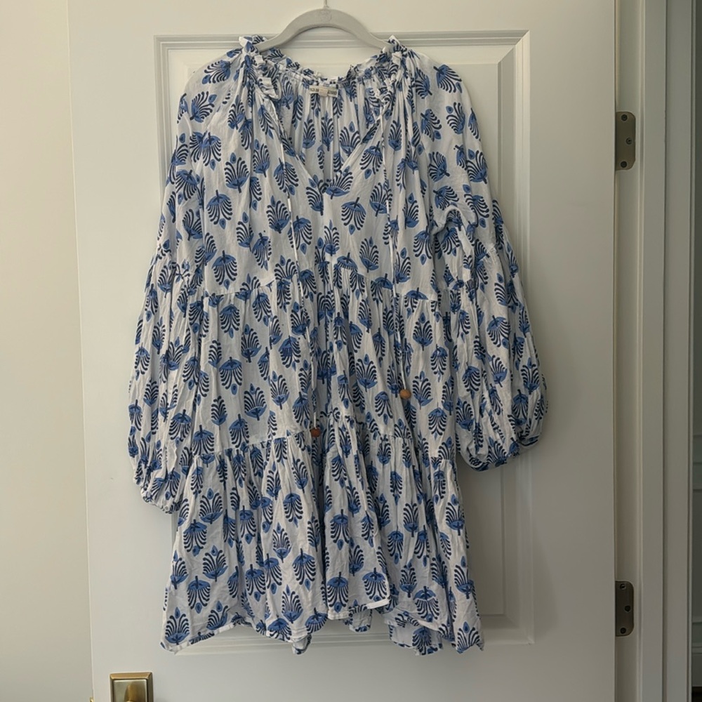 Sun Dried Laundry Blue and white long sleeve mini dress